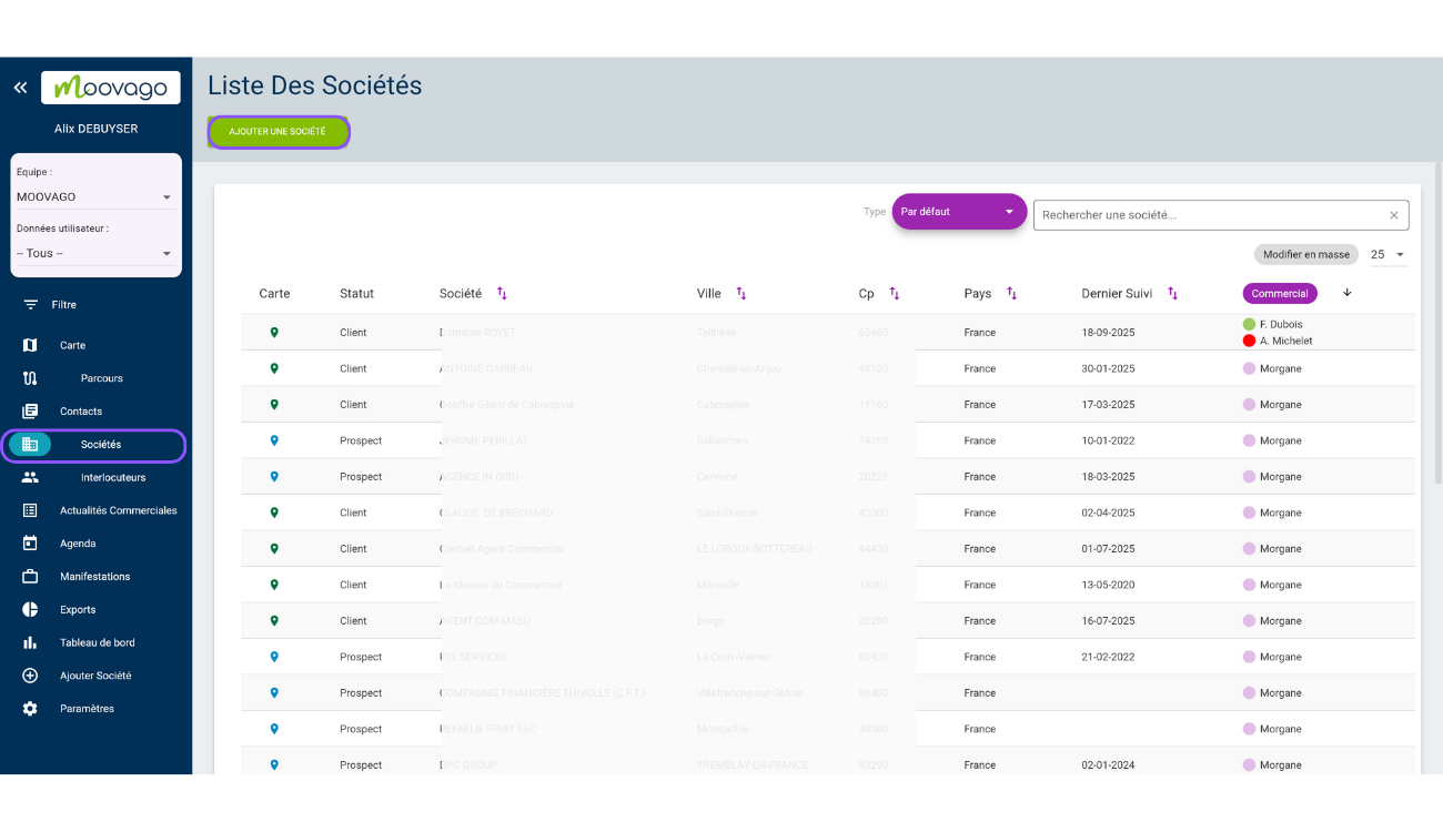 ajouter une société via contacts