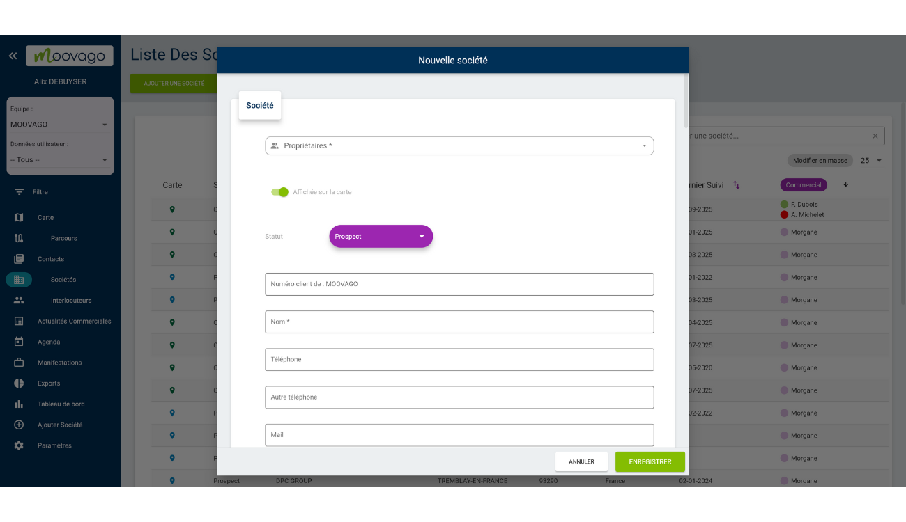 enregistrer une nouvelle société