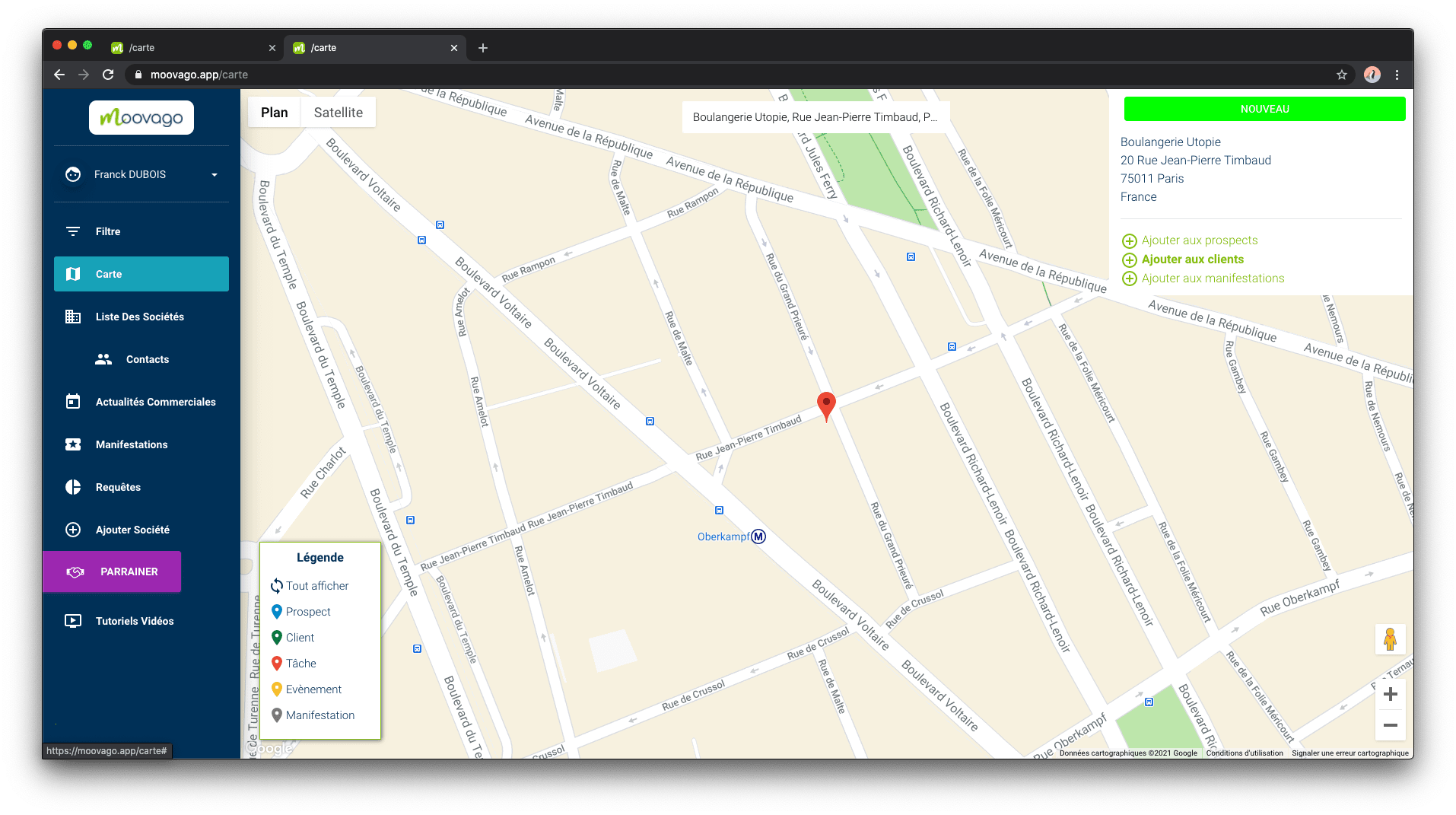 ajouter client CRM depuis informations Google Maps