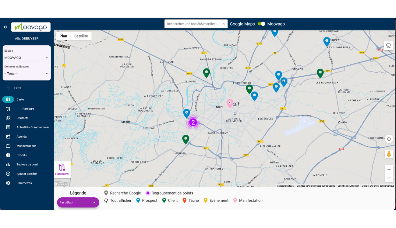recherche d'une société sur la carte