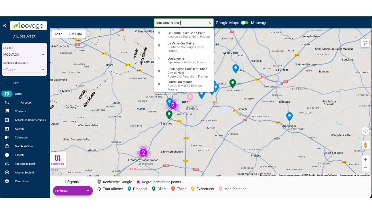 recherche d'une société google maps
