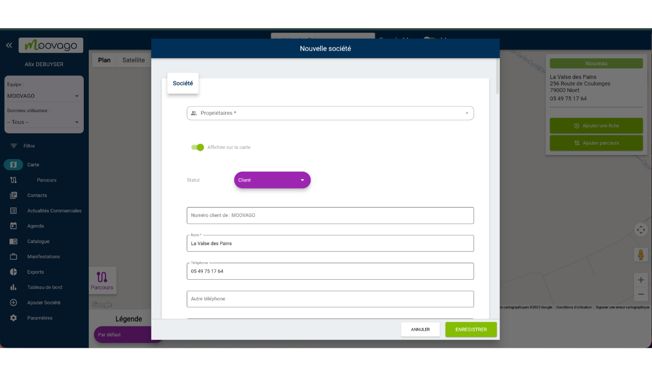 enregistrement d'une fiche société