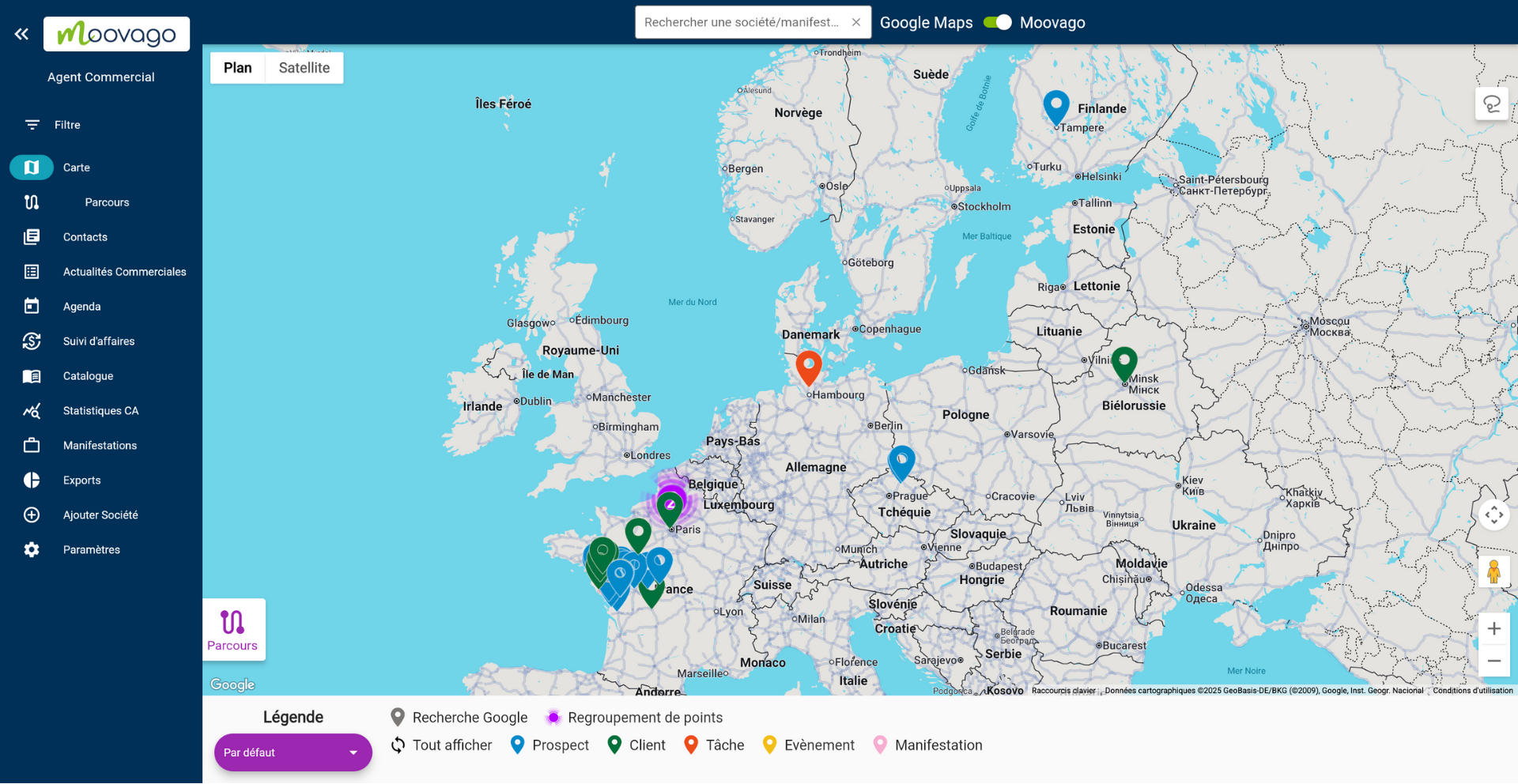 Carte de l'application web Moovago