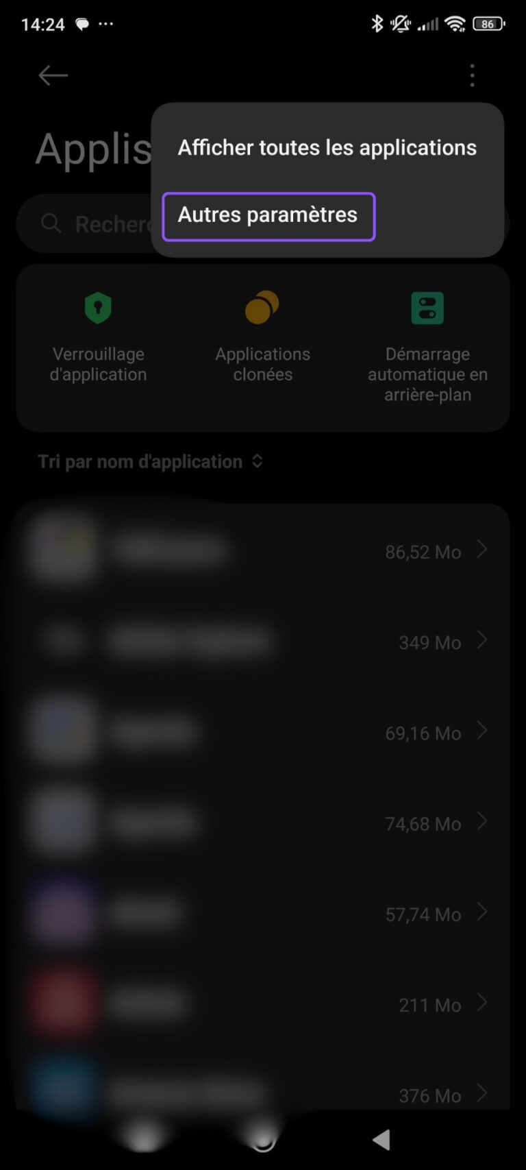 Paramètres gérer les application sur Android