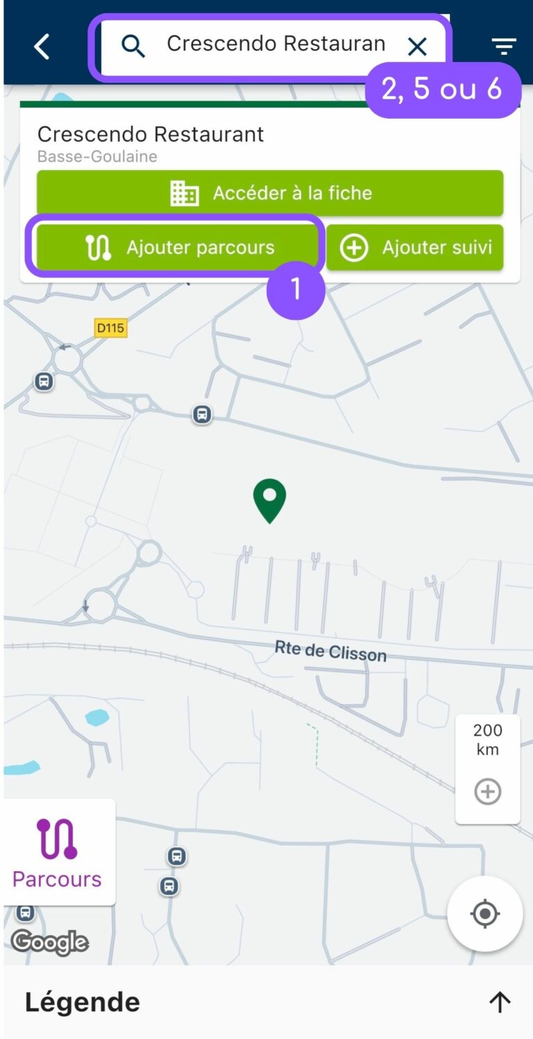 Ajout de sociétés au parcours via mobile