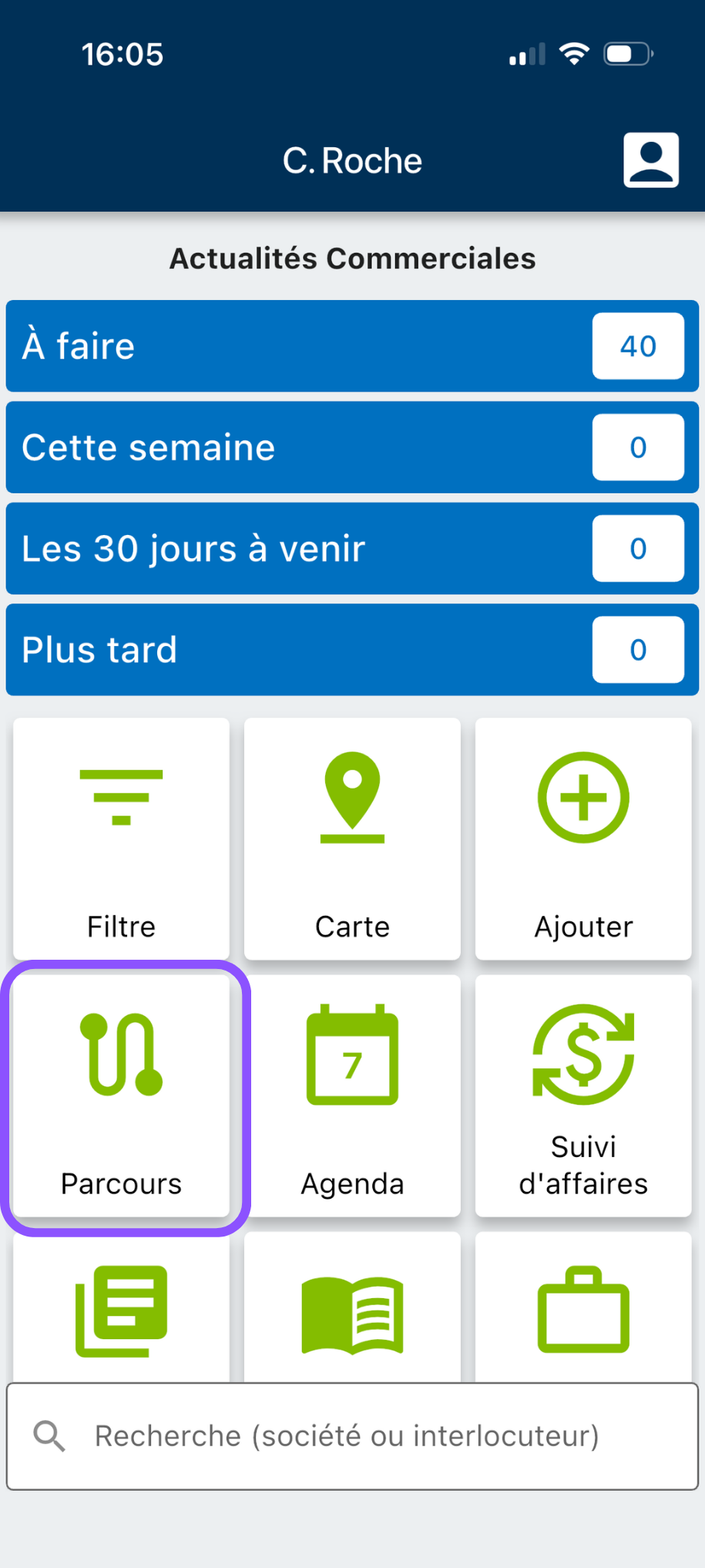 Ouvrir Parcours optimisé depuis la page Actualités commerciales sur mobile