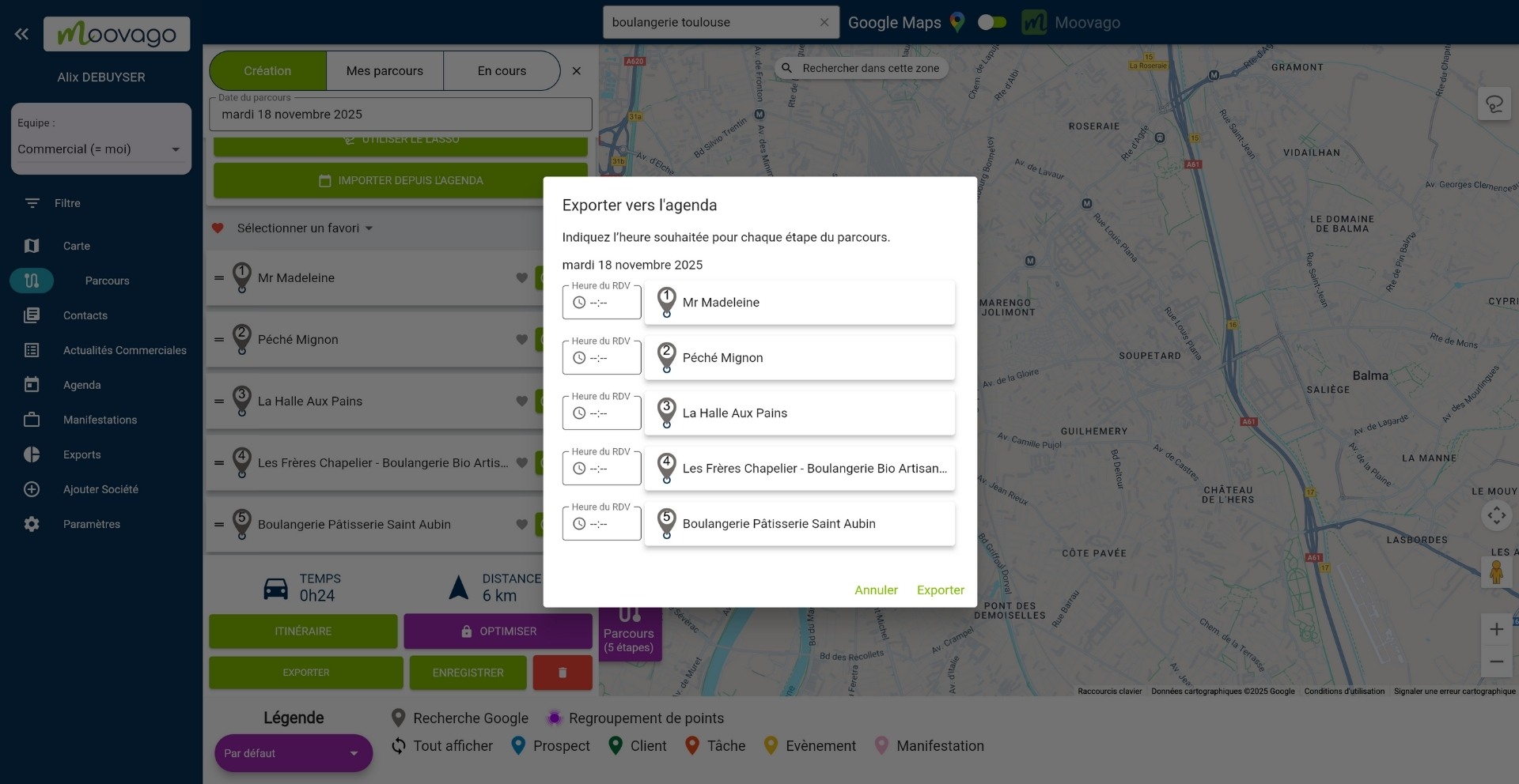 Renseigner les heures de ces rendez-vous dans parcours