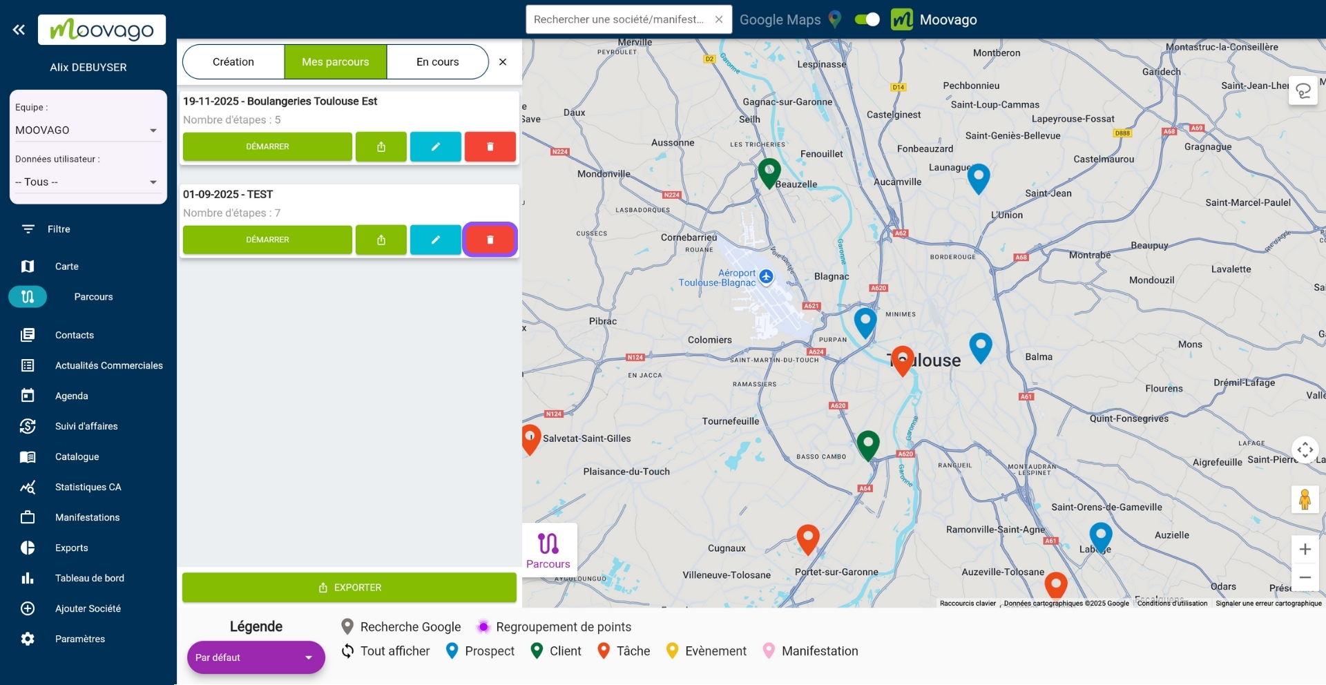 Supprimer un Parcours