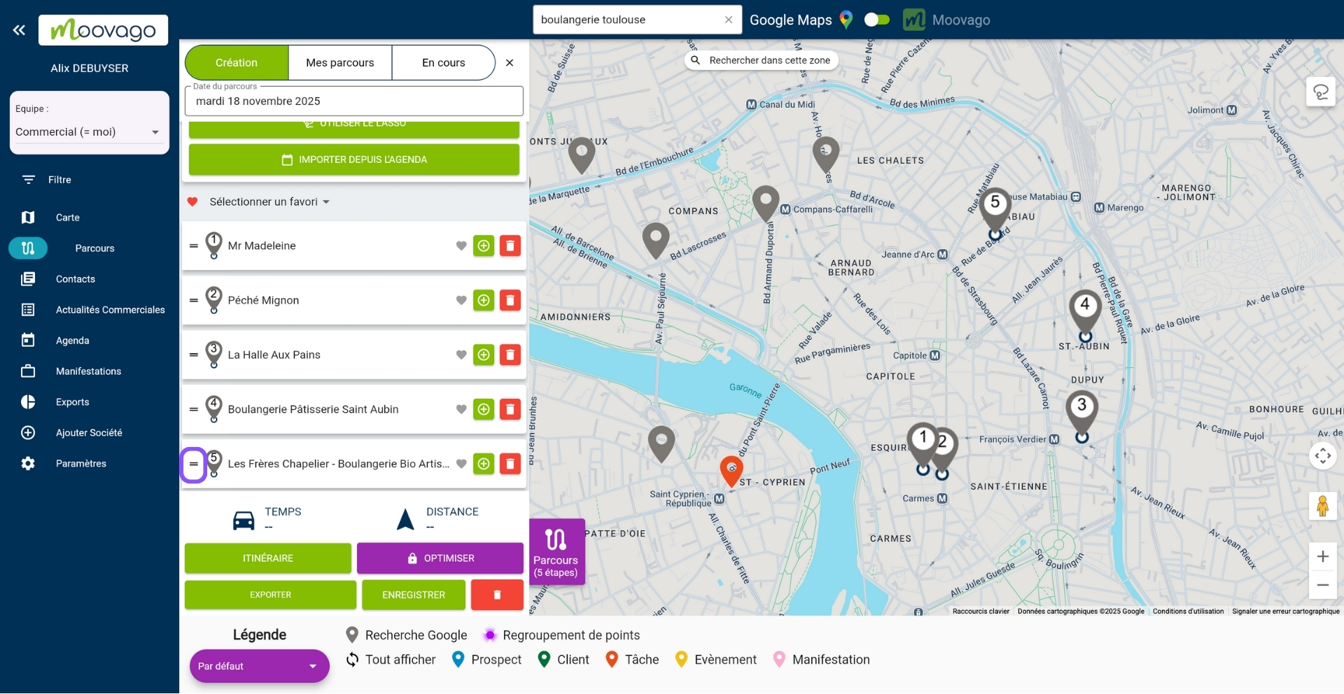 Réordonner les visites Parcours
