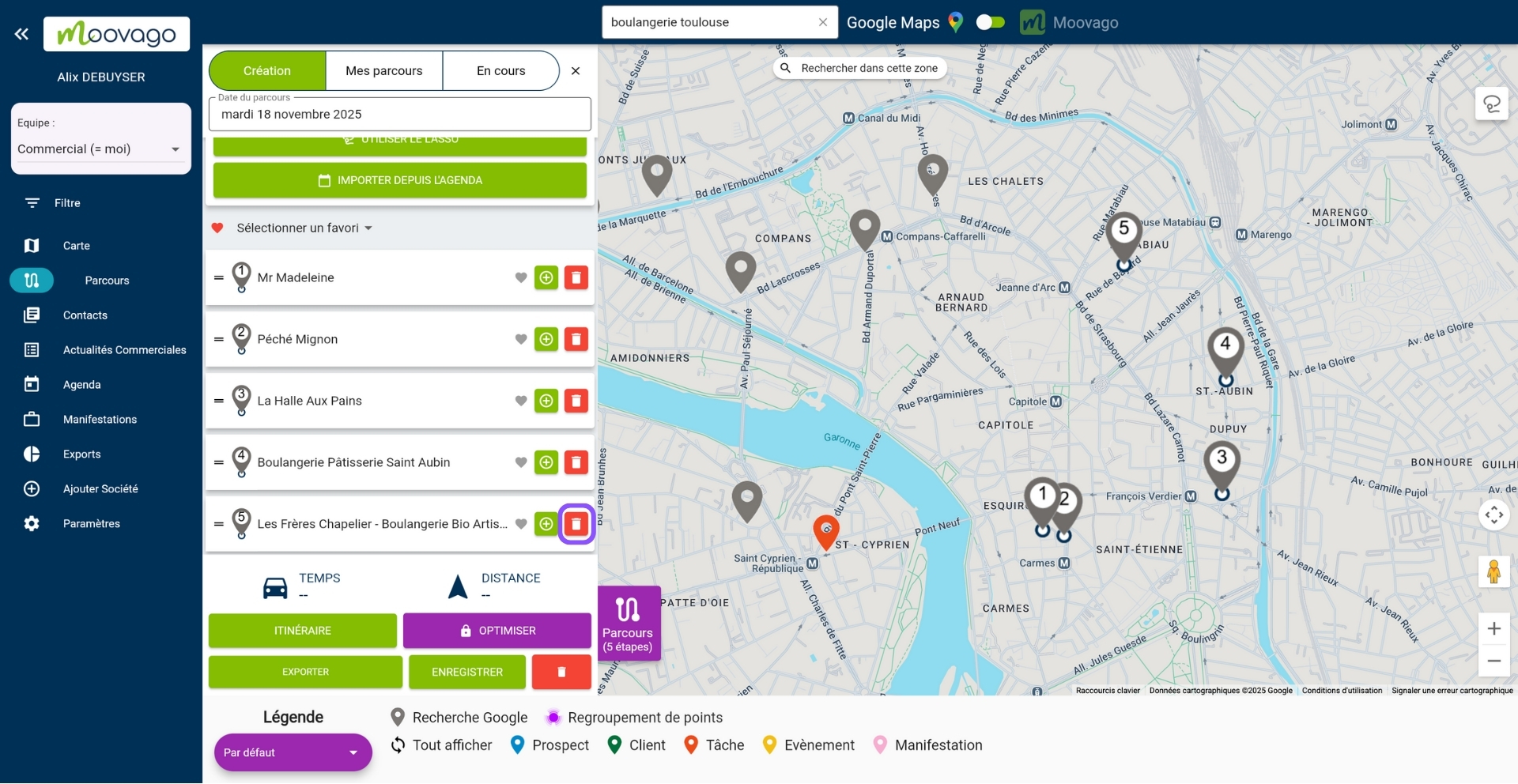 Supprimer étape Parcours