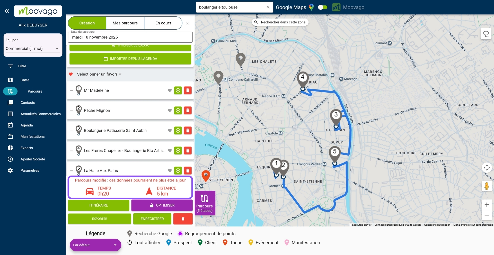 Mettre à jour l'itinéraire d'un parcours Moovago