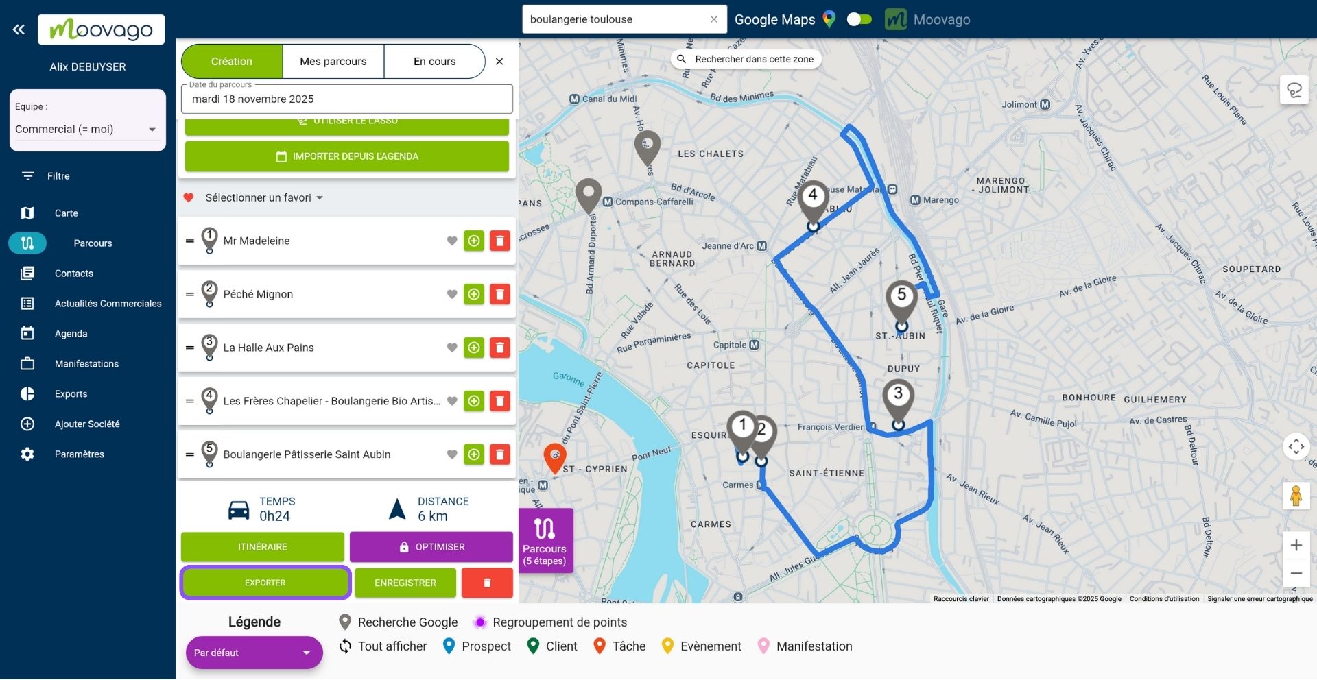 Exporter un itinéraire tournée sur Maps ou un Agenda