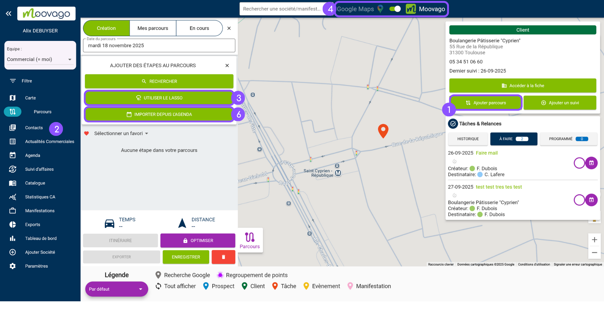 Ajouter des étapes à une tournée