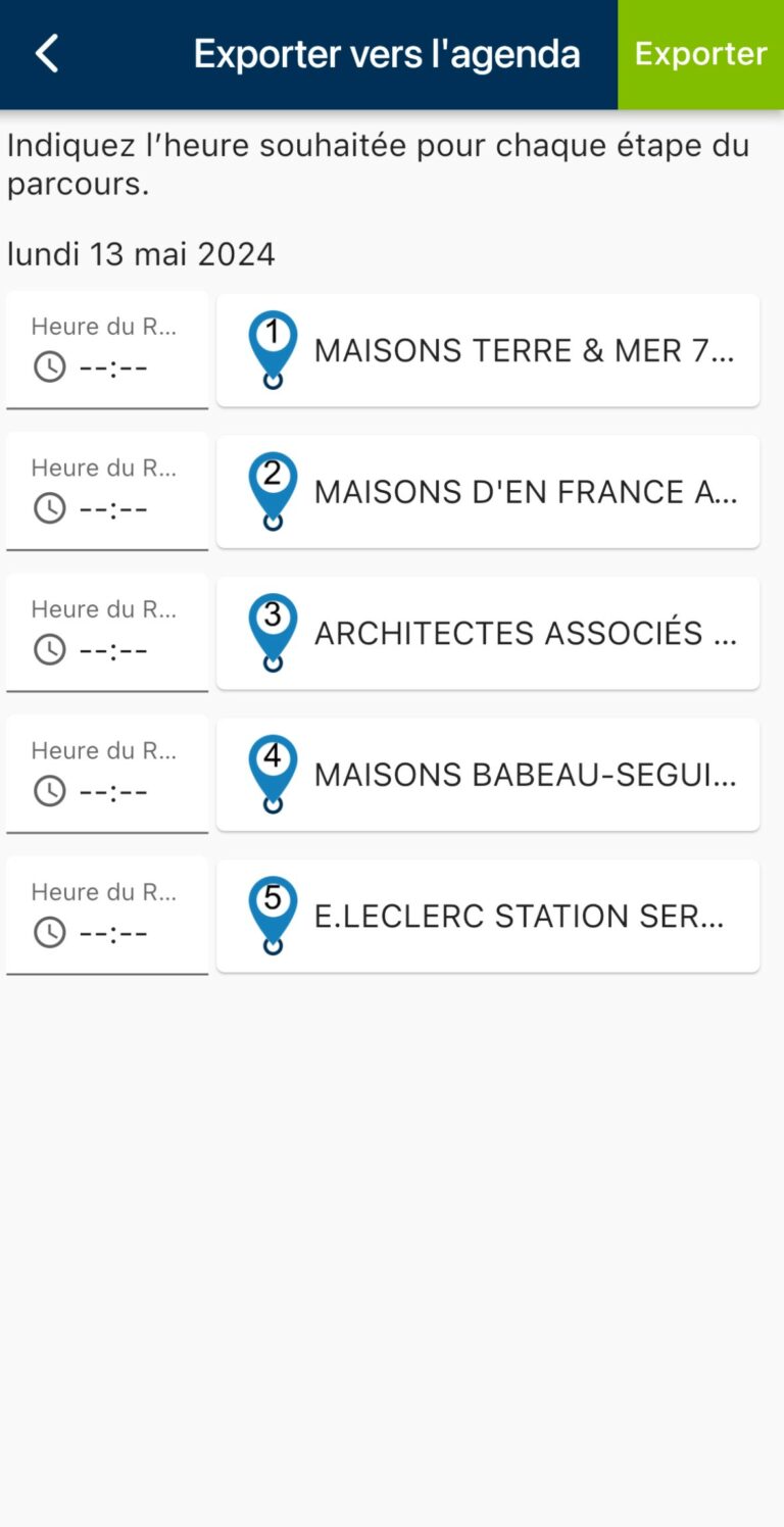 Choisir les horaires du parcours lors de l'export dans l'agenda