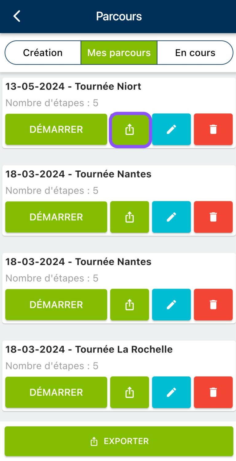 exporter un parcours sur mobile Moovago