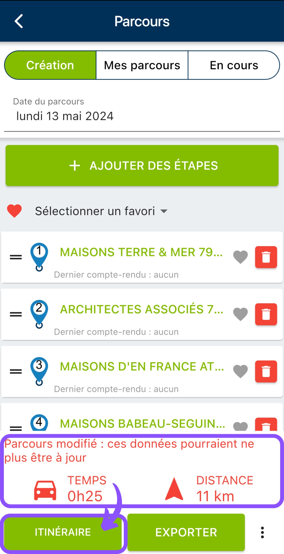 Mettre à jour le kilométrage du parcours
