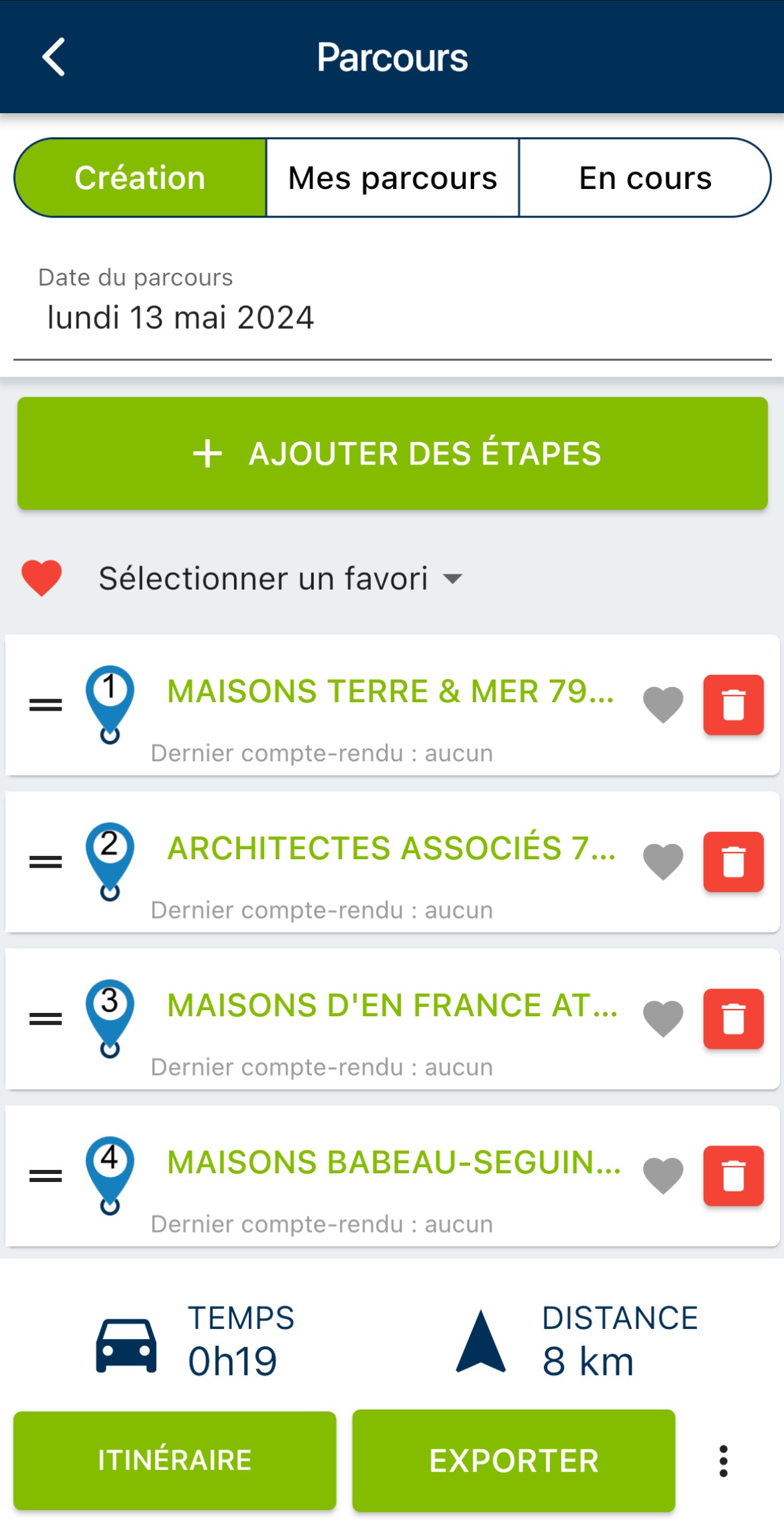 informations sur itinéraire tournée