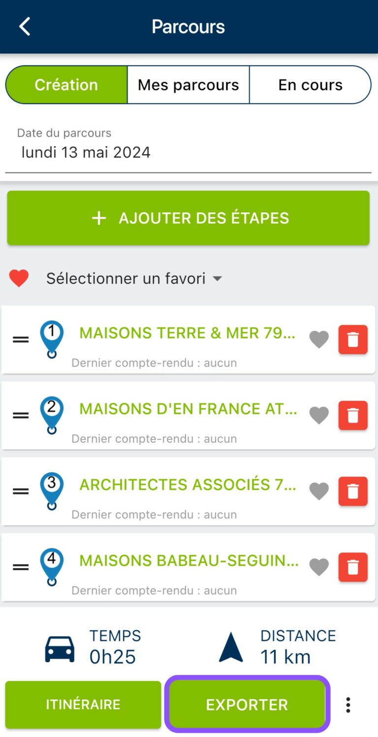 Exporter un parcours vers l'agenda