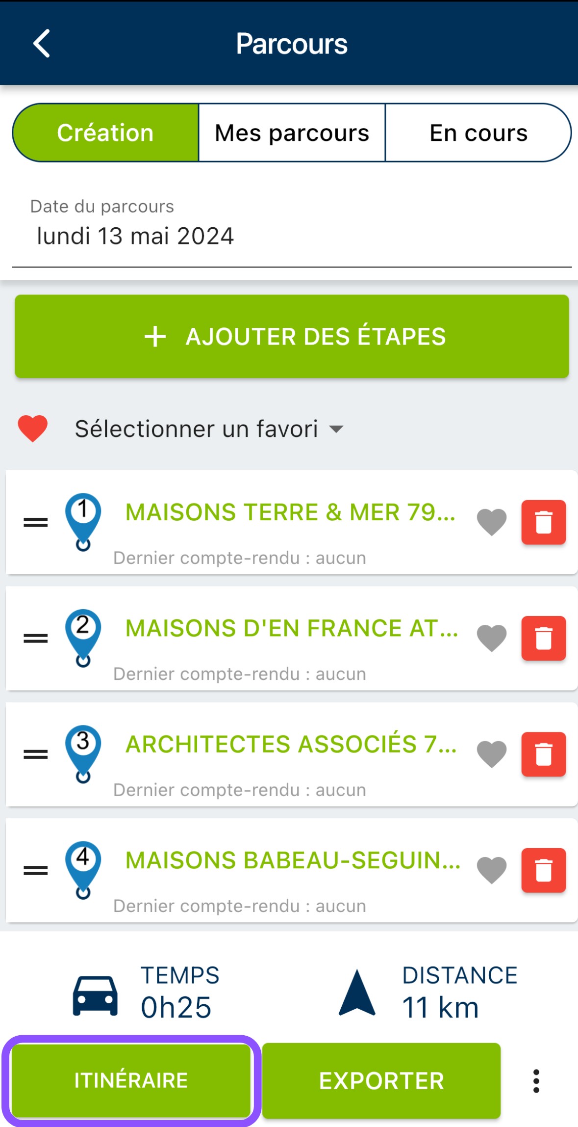 mettre à jour kilométrage parcours