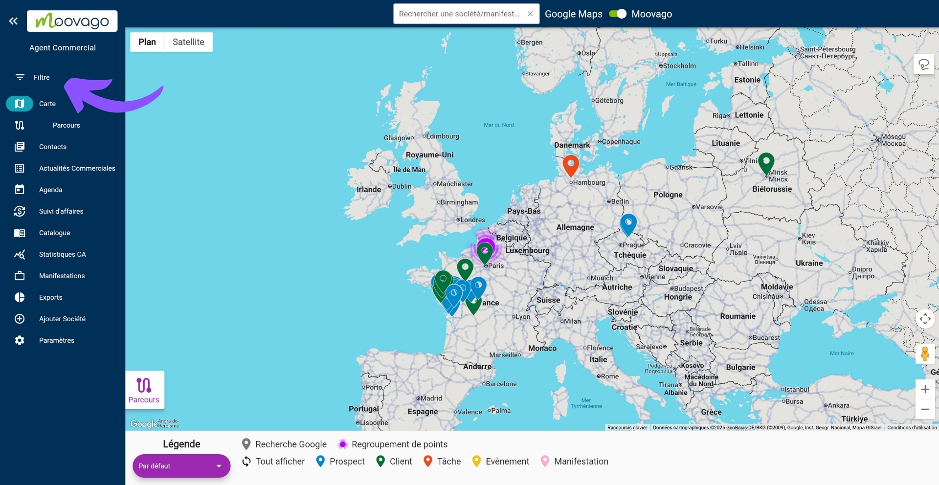 Filtrer sur la carte selon votre segmentation Moovago