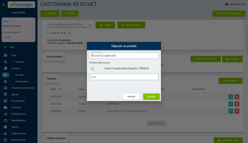 déposer produit fiche société