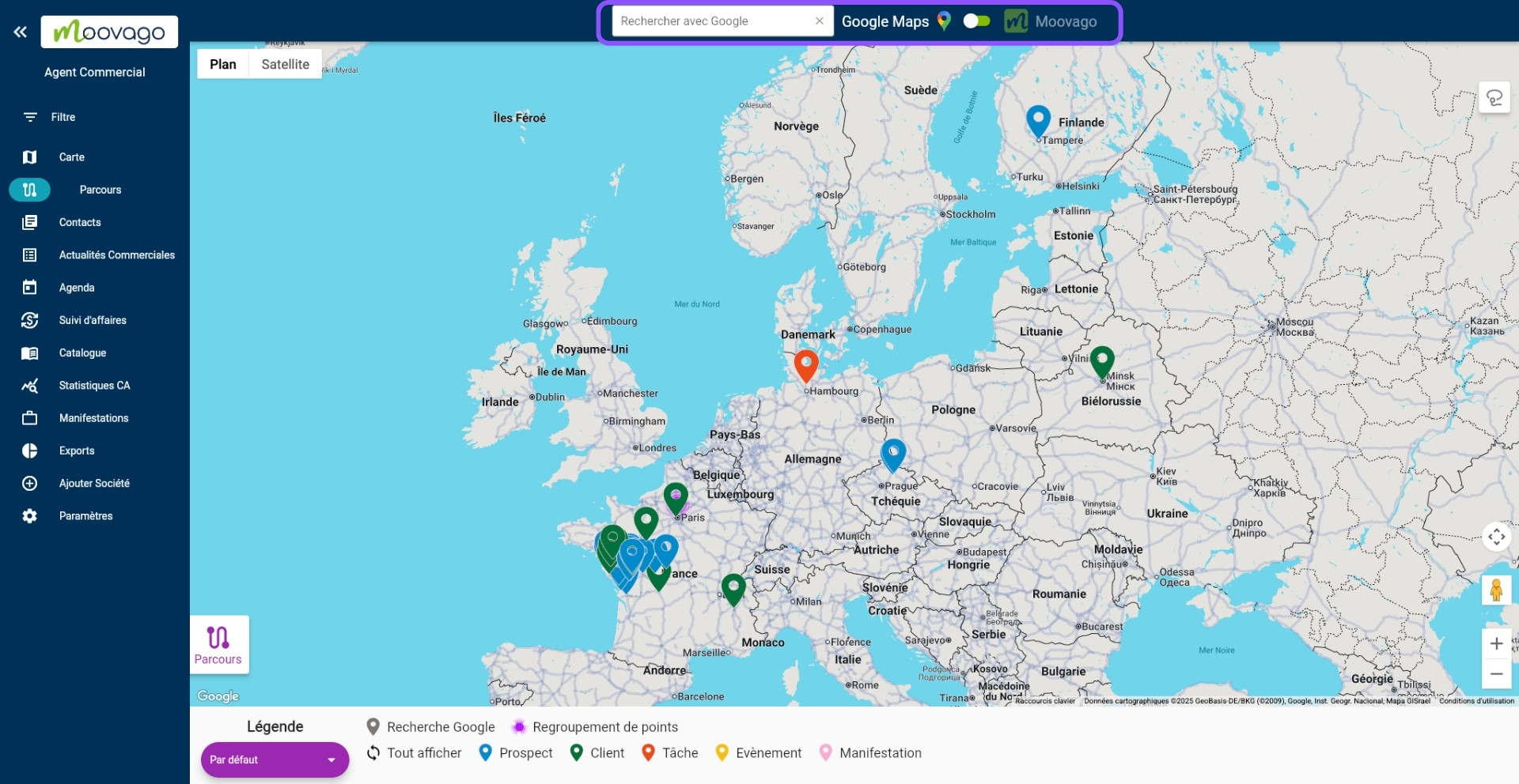Rechercher une adresse dans Google dans Moovago