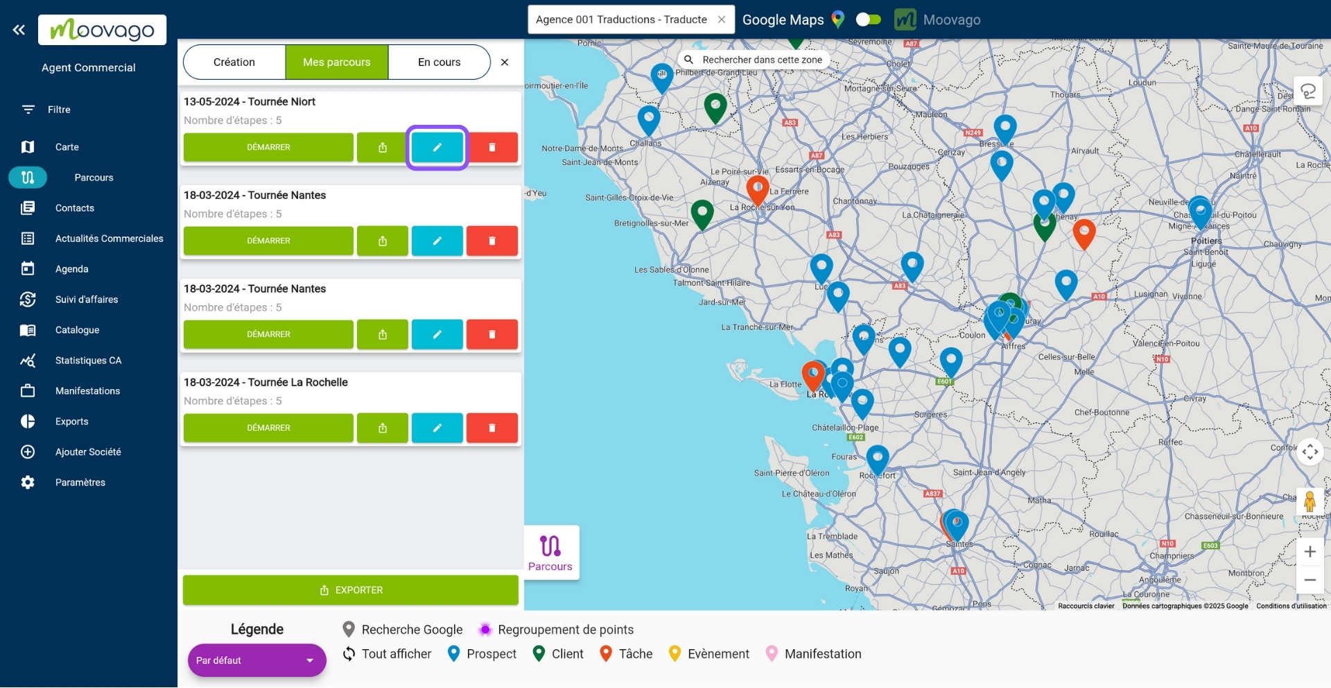 Modifier un parcours dans Moovago
