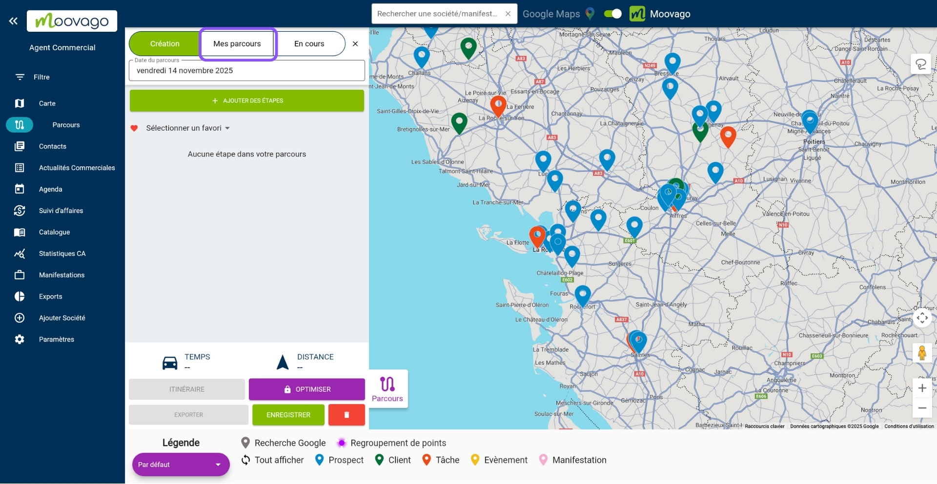 Parcours enregistrés dans Moovago