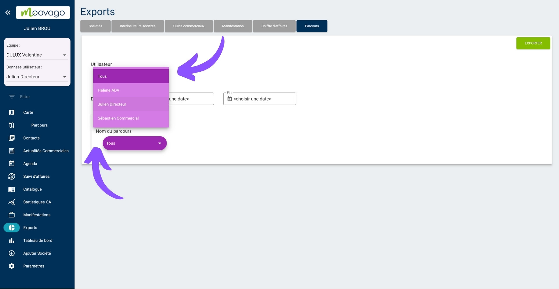Exporter les tournées d'un collaborateur