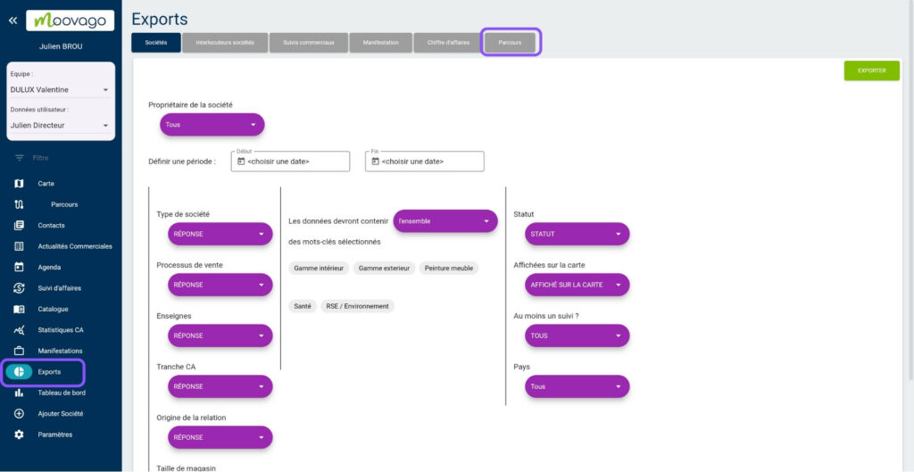 Exporter les parcours de ses collaborateurs - Moovago