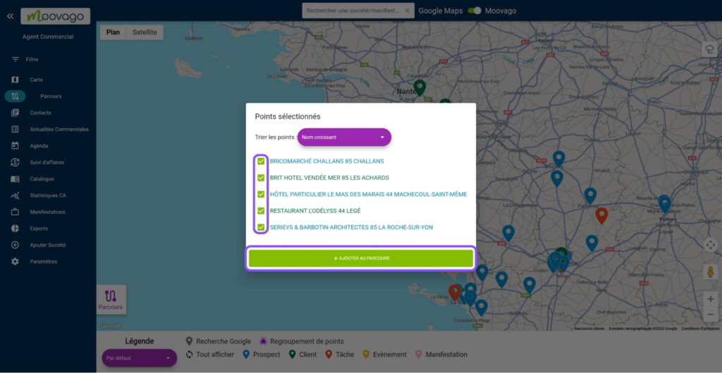 Gestion des points sélectionnés par le lasso - Moovago