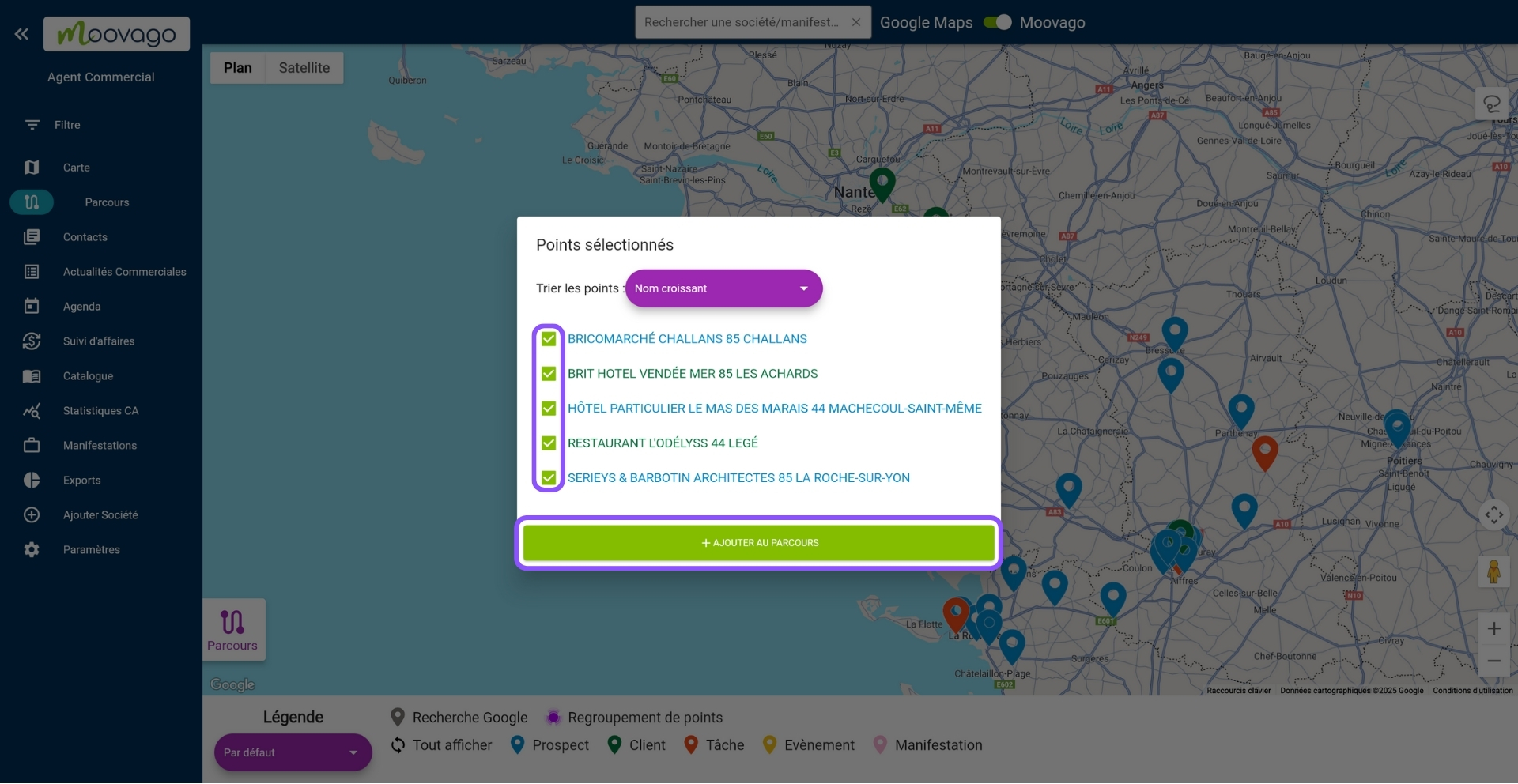 Gestion des points sélectionnés par le lasso - Moovago