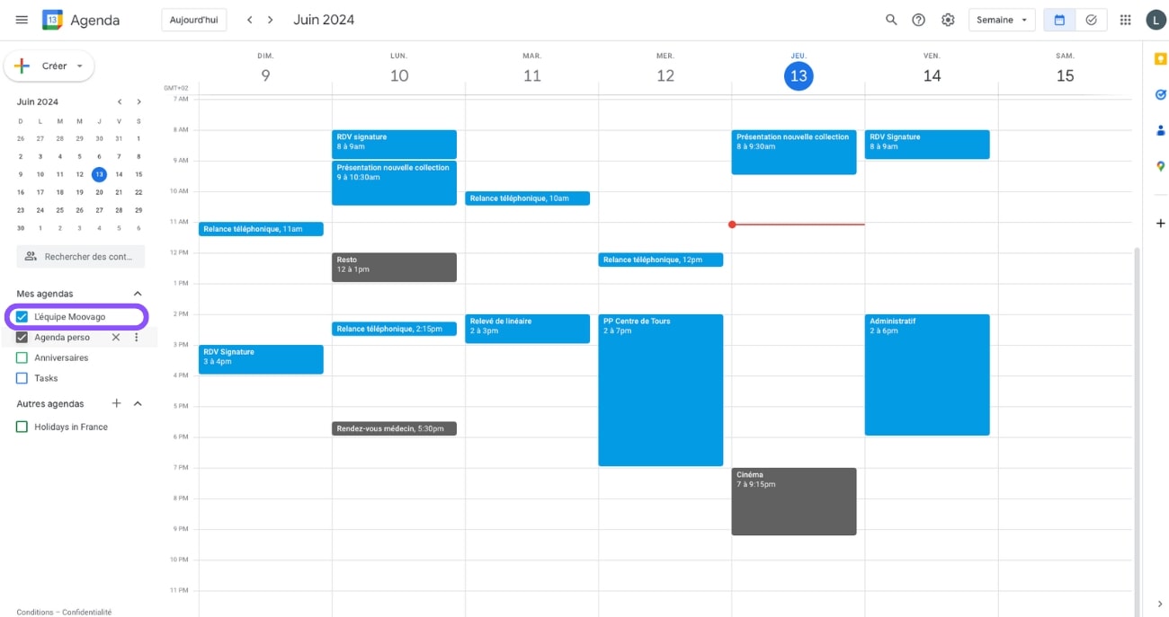 agenda Google en une seule vue