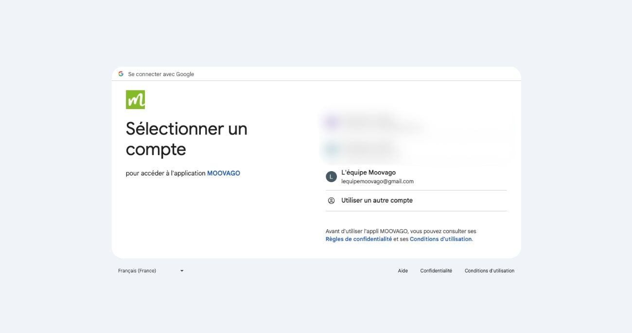 choix compte Google à synchroniser Moovago