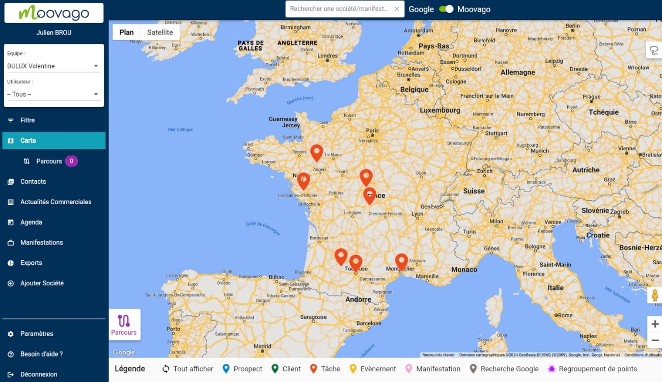 tâches commerciales sur carte