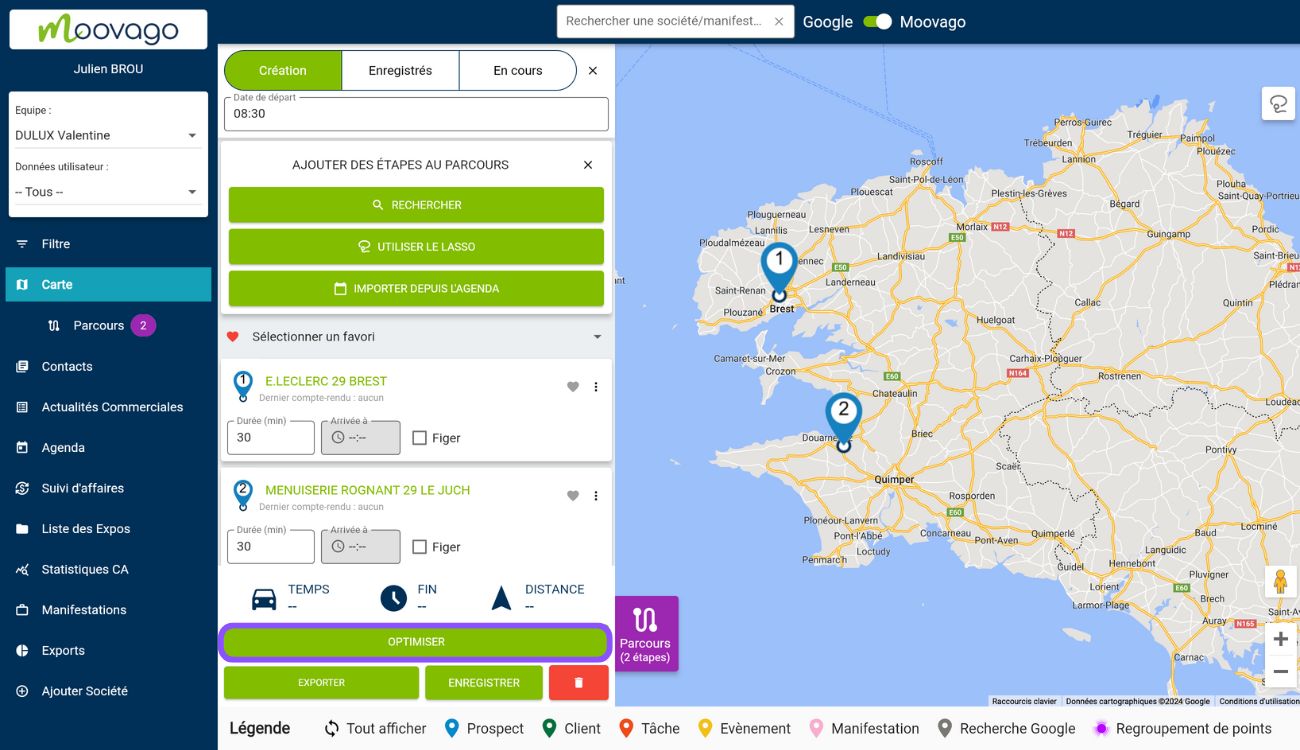 faire une optimisation tournée avec Moovago