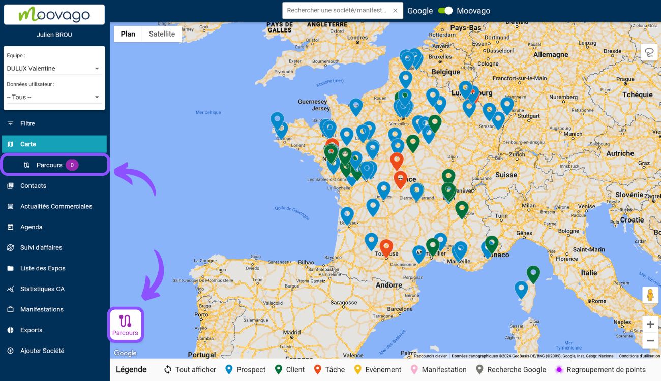 ouvrir parcours optimisé moovago