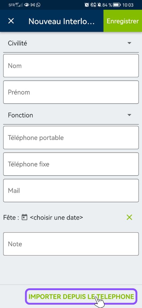 import contact depuis téléphone