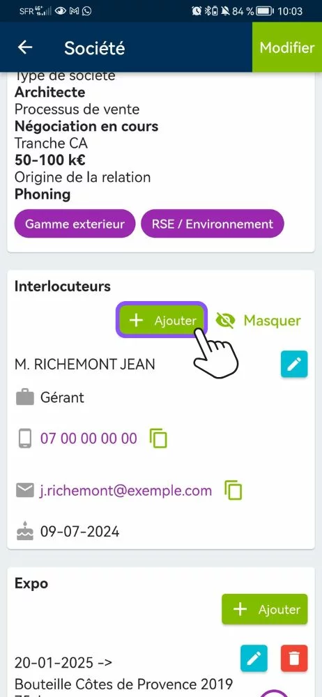 import d'interlocuteur depuis le téléphone