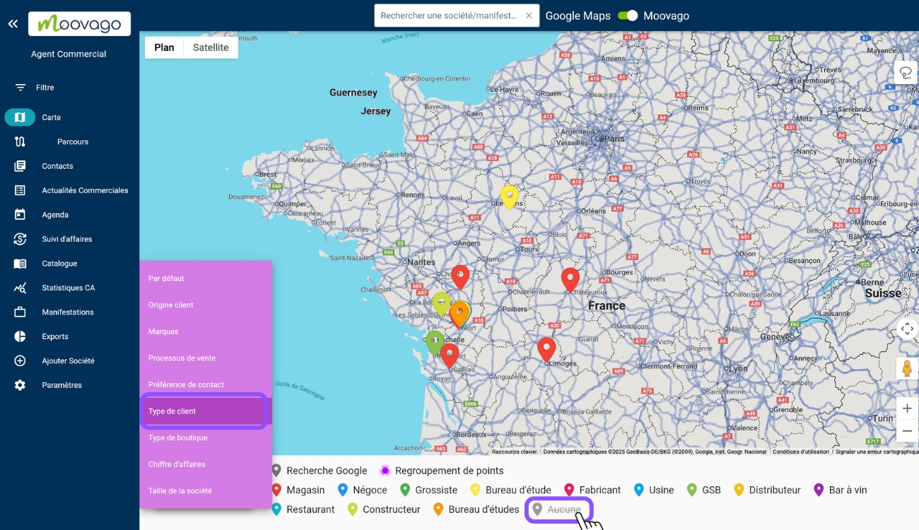 Choisir une autre vue dans le menu déroulant de la légende