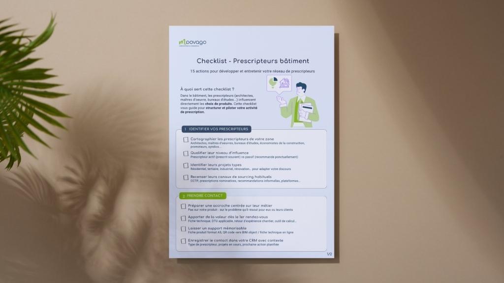 Ressource - checklist réseau de prescripteurs bâtiment Moovago, application commerciaux, CRM, ERP, PGI, GRC checklist - développer son réseau de prescripteurs bâtiment