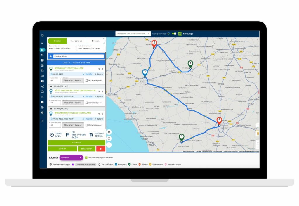 software de planificación y optimización de recorridos comerciales Moovago